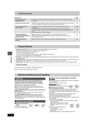 Page 5454
RQT7303
Reference
Troubleshooting guide
Still picturesPage
1. Damage requiring service— The unit should be serviced by qualified service personnel if:
(a) The AC power supply cord or AC adaptor has been damaged; or
(b) Objects or liquids have gotten into the unit; or
(c) The unit has been exposed to rain; or
(d) The unit does not operate normally or exhibits a marked change in performance; or
(e) The unit has been dropped or the cabinet damaged.
2. Servicing— Do not attempt to service the unit beyond...