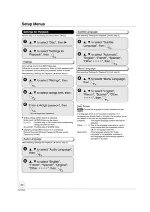 Page 5454
RQT9058
Setup Menus
Settings for Playback
Perform step 1 of “Accessing the Setup Menu” (