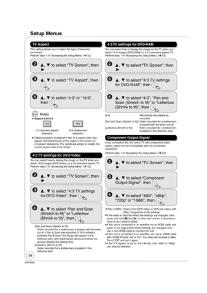 Page 5858
RQT9058
4:3 TV settings for DVD-RAM
Perform step 1 of “Accessing the Setup Menu” (