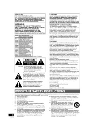 Page 22
RQT8346
 (Inside of product)
The lightning flash with arrowhead symbol, within 
an equilateral triangle, is intended to alert the 
user to the presence of uninsulated “dangerous 
voltage” within the product’s enclosure that may 
be of sufficient magnitude to constitute a risk of 
electric shock to persons.
The exclamation point within an equilateral 
triangle is intended to alert the user to the 
presence of important operating and 
maintenance (servicing) instructions in the 
literature accompanying...