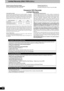 Page 46RQT8314
46
Limited Warranty (ONLY FOR U.S.A.)
Limited Warranty Coverage
If your product does not work properly because of a defect in materials or workmanship,
Panasonic Consumer Electronics Company or Panasonic Puerto Rico, Inc. (collectively
referred to as “the warrantor”) will, for the length of the period indicated on the chart below,
which starts with the date of original purchase (“warranty period”), at its option either (a)
repair your product with new or refurbished parts, or (b) replace it with...