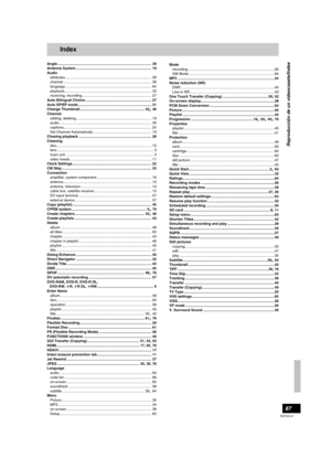 Page 8787
RQTV0141
Index
Angle ............................................................................................. 39
Antenna System ........................................................................... 19
Audio
attributes ..................................................................................... 39
channel ....................................................................................... 39
language...