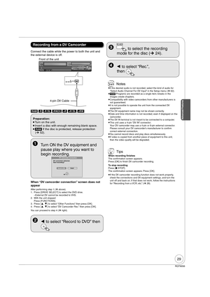 Page 2929
RQT9056
 Notes
  If the desired audio is not recorded, select the kind of audio for 
“Select Audio Channel For DV Input” in the Setup menu (