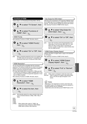 Page 6565
RQT9056
Functions of HDMI
Perform steps 13 of “Accessing the Setup Menu” (