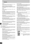 Page 66Reference
66
RQT6570
Glossary
Bitstream
This is the digital form of multi-channel audio data (e.g., 5.1 chan-
nel) before it is decoded into its various channels.
CPRM (Content Protection for Recordable Media)
CPRM is the copyright protection technology that is used to protect
broadcasts that are allowed to be recorded only once (e.g. some
CATV broadcasts).
Decoder
A decoder restores the coded audio signals on DVDs to normal.
This is called decoding.
Dolby Digital
This is a method of coding digital...