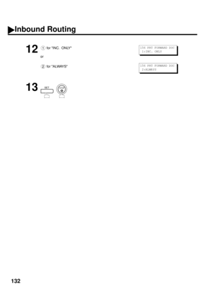 Page 134132
12
 for INC.  ONLY
or
 for ALWAYS
13
  
1
2
156 PRT FORWARD DOC
 1:INC. ONLY
156 PRT FORWARD DOC
 2:ALWAYS
SETSTOP
Inbound Routing 