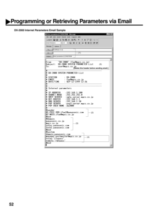 Page 5452
DX-2000 Internet Parameters Email Sample
(1)
(2)
(3)
(4)
(5)
[Delete this header before sending email.] 
Programming or Retrieving Parameters via Email 