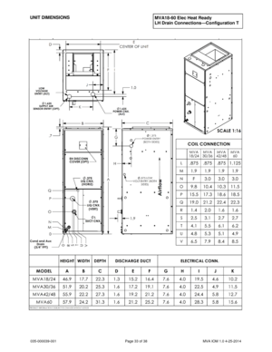 Page 33035-000039-001 Page 33 of 38 MVA IOM 1.0 4-25-2014
UNIT DIMENSIONSMVA18-60 Elec Heat Ready
LH Drain Connections—Configuration T 