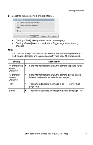 Page 111Operating Instructions
[For assistance, please call: 1-800-272-7033] 111
8.Select the transfer method, and click [Next>].
 Clicking [