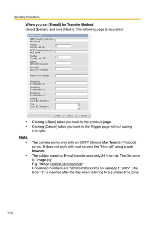 Page 114Operating Instructions
114
When you set [E-mail] for Transfer Method
Select [E-mail], and click [Next>]. The following page is displayed.
 Clicking [