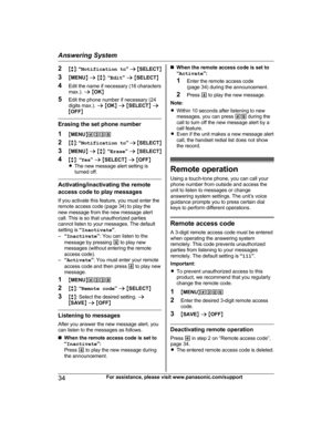 Page 342
Mb N:  “ N otification to ” a  M SELECT N
3 MMENU N a  M b N:  “Edit ” a  M SELECT N
4 Edit the name if necessary (16 characters
max.).  a M OK N
5 Edit the phone number if necessary (24
digits max.).  a M OK N a  M SELECT N a
M OFF N Erasing the set phone number
1
MM

ENUN#338
2 Mb N:  “ Notification to ” a  M SELECT N
3 MMENU N a  M b N:  “Erase ” a  M SELECT N
4 Mb N:  “Yes ” a  M SELECT N a  M OFF N
R The new message alert setting is
turned off. Activating/inactivating the remote
a

ccess code to...