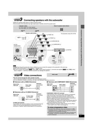 Page 77
RQT7972
≥Attach the speaker-cable stickers to make connection easier.
≥The terminals of the subwoofer have high output power. Carefully connect the speaker wires.
[Note]
≥[HT930] Even though the subwoofer shown is different, you can connect the speakers to the subwoofer in the same way.
≥Never short-circuit positive (i) and negative (j) speaker wires.
≥Be sure to connect only positive ([HT730]: white, [HT930]: copper) wires to positive (i) terminals and negative ([HT730]: blue, [HT930]: silver) 
wires...