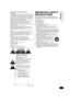 Page 33
RQT9479
Getting started 
THE FOLLOWING APPLIES ONLY IN THE U.S.A.
(Back of product)
IMPORTANT SAFETY 
INSTRUCTIONS
Read these operating instructions carefully before using the unit. 
Follow the safety instructions on the unit and the applicable safety 
instructions listed below. Keep these operating instructions handy for 
future reference.
1) Read these instructions.
2) Keep these instructions.
3) Heed all warnings.
4) Follow all instructions.
5) Do not use this apparatus near water.
6) Clean only...