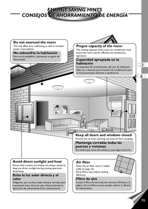 Page 1715
P
a
n
a
s
o
n
i
c
Avoid direct sunlight and heat
Ensure that curtains and drapes are always closed to
keep out direct sunlight during cooling operation.
Avoid heat.
Evite la luz solar directa y el
calor
Asegúrese que cortinas estén siempre cerradas para
mantenerlo fuera de la luz solar directa durante la
operación de enfriamiento. Evite calentamiento.
Air filter
Clean the air filter every 2 weeks
(refer to page 16).
Dirty filters may reduce cooling
efficiency.
Filtro de aire
Limpie el filtro de aire...