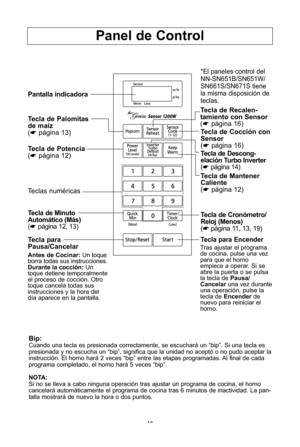 Page 1210
Panel de control     
bip:Cuando una tecla es presionada correctamente, se escucharU un “bip”\f Si una tecla espresionada y no escucha un “bip”, significa que la unidad no aceptY o no pudo aceptar lainstrucciYn\f El horno harU 2 veces “bip” entre las etapas programadas\f Al final de cadaprograma completado, el horno harU 5 veces “bip”\f
nota:
Si no se lleva a cabo ninguna operaciYn tras ajustar un programa de cocina, el horno cancelarU automUticamente el programa de cocina tras 6 minutos de...