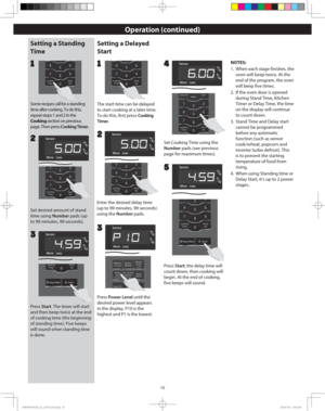 Page 1210
Operation (continued)
Setting a Standing 
Time
Set desired amount of stand 
time using Number pads (up 
to 99 minutes, 99 seconds).
2
Some recipes call for a standing 
time after cooking. To do this, 
repeat steps 1 and 2 in the 
Cooking section on previous 
page. Then press Cooking Timer.
1
Setting a Delayed 
Start
The start time can be delayed 
to start cooking at a later time. 
To do this, first press Cooking 
Timer.
Enter the desired delay time 
(up to 99 minutes, 99 seconds) 
using the Number...