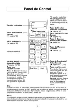Page 1210
Panel de control     
bip:Cuando una tecla es presionada correctamente, se escucharU un “bip”\f Si una tecla espresionada y no escucha un “bip”, significa que la unidad no aceptY o no pudo aceptar lainstrucciYn\f El horno harU 2 veces “bip” entre las etapas programadas\f Al final de cadaprograma completado, el horno harU 5 veces “bip”\f
nota:
Si no se lleva a cabo ninguna operaciYn tras ajustar un programa de cocina, el horno cancelarU automUticamente el programa de cocina tras 6 minutos de...