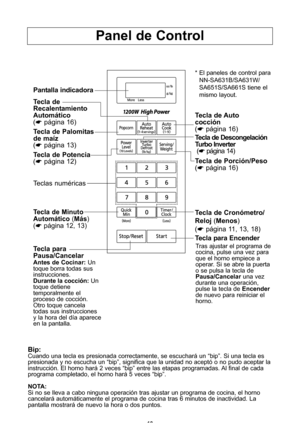 Page 1210
Panel de control
bip:Cuando una tecla es presionada correctamente, se escucharU un “bip”\f Si una tecla espresionada y no escucha un “bip”, significa que la unidad no aceptY o no pudo aceptar lainstrucciYn\f El horno harU 2 veces “bip” entre las etapas programadas\f Al final de cadaprograma completado, el horno harU 5 veces “bip”\f
nota:
Si no se lleva a cabo ninguna operaciYn tras ajustar un programa de cocina, el horno cancelarU automUticamente el programa de cocina tras 6 minutos de inactividad\f...