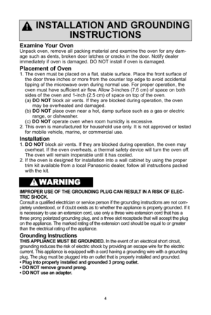 Page 64
examine your Oven
Unpack oven, remove all packing material and examine the oven for any damÁb
age such as dents, broken door latches or cracks in the door. Notify dealer
immediately if oven is damaged. DO NOT install if oven is damaged.
placement of Oven
Áf. The oven must be placed on a flat, stable surface. Place the front surface ofthe door three inches or more from the counter top edge to avoid accidental
tipping of the microwave oven during normal use. For proper operation, the
oven must have...