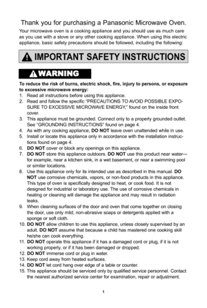 Page 3\f
ImpOrTanT SafeTy InSTrUcTIOnS
To reduce the risk of burns, electric shock, fire, injury to persons, or exposure
to excessive microwave energy:
Áf. Read all instructions before using this appliance.
2. Read and follow the specific “PRECAUTIONS TO AVOID POSSIBLE EXPOÁbSURE TO EXCESSIVE MICROWAVE ENERGY,” found on the inside front 
cover. 
3. This appliance must be grounded. Connect only to a properly grounded outlet.  See “GROUNDING INSTRUCTIONS” found on page 4.
4. As with any cooking appliance,  DO...