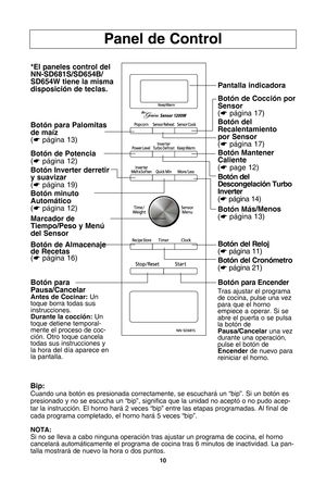 Page 44\f0
Panel de control
bip:Cuando una botTn es presionada correctamente•b se escucharP un “bip”. Si un botTn espresionado y no se escucha un “bip”•b significa que la unidad no aceptT o no pudo acep-tar la instrucciTn. El horno harP 2 veces “bip” entre las etapas programadas. Al final decada programa completado•b el horno harP 5 veces “bip”.
nota:
Si no se lleva a cabo ninguna operaciTn tras ajustar un programa de cocina•b el horno cancelarP automPticamente el programa de cocina tras 6 minutos de...