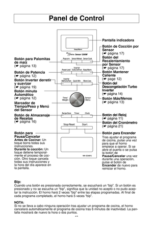 Page 1210
Panel de control
bip:Cuando una botUn es presionada correctamente”b se escucharQ un “bip”. Si un botUn espresionado y no se escucha un “bip””b significa que la unidad no aceptU o no pudo acep-tar la instrucciUn. El horno harQ 2 veces “bip” entre las etapas programadas. Al final decada programa completado”b el horno harQ 5 veces “bip”.
nota:
Si no se lleva a cabo ninguna operaciUn tras ajustar un programa de cocina”b el horno cancelarQ automQticamente el programa de cocina tras 6 minutos de...