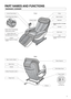 Page 75
• Includes integrated air massage 
function. 
Seat
PART NAMES AND FUNCTIONS
MASSAGE LOUNGER
Control Panel Stand
• Retracted position of massage 
heads 
Seat/Thigh Side Airbag
Shiatsu Point in Hip Massage
• Sliding up/down possible.
Legrest
Legrest Slide Lever
• Includes integrated air massage 
function.  • Extendable length of 9 in. (22 cm). 
Back Cover
Handle
Safety Precaution Label
Power Cord
Back Cushion Zipper
Pillow
Back Cushion
Backrest
Armrest
Side Cover
Pillow Fastener
Child Safety Decal
Power...