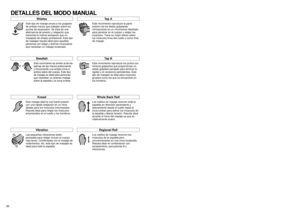 Page 50•Friccione la piel sintética suavemente utilizando un paño
suave y seco para la limpieza cotidiana.
(Nunca use trapos que contengan productos químicos.)
•Si se ensucia la piel, aplique una solución de 3–5% de
detergente suave diluido en agua caliente y use un trapo
suave para eliminar la suciedad dando ligeros toques sobre
la superficie. A continuación enjuague bien el trapo y
utilícelo para retirar el detergente, después pase un trapo
seco y deje secar de forma natural.
(Nunca utilice un secador para...