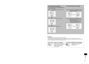 Page 47F13
Français
F14
Français
2
3

 
1 Ouvrez le couvercle du contrôleur.
2 Appuyez sur le bouton d’arrêt/marche.
Le témoin d’arrêt/marche s’allume.
Tous les boutons du fonctionnement manuel se mettent à clignoter.
3 Sélectionnez le type de massage que vous désirez.
Appuyez sur le bouton du massage désiré. 
Le bouton s’allume et le massage commence. (Reportez-vous à la pa\
ge F12)
L’appareil s’incline automatiquement à la position nécessaire\
 pour le massage. 
Voir page F10 pour les réglages fins.
4...