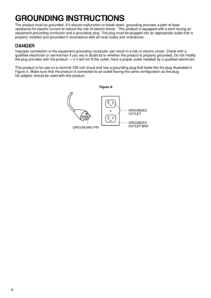 Page 64
GROUNDING INSTRUCTIONS
The product must be grounded. If it should malfunction or break down, grounding provides a path of least
resistance for electric current to reduce the risk of electric shock.  This product is equipped with a cord having an
equipment-grounding conductor and a grounding plug. The plug must be plugged into an appropriate outlet that is
properly installed and grounded in accordance with all local codes and ordinances.
DANGER
Improper connection of the equipment-grounding conductor...