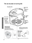 Page 2222
Tên các bộ phận và hướng dẫn
Bảng điều khiển
Lẫy mở nắp 
bình
Lỗ thoát hơi 
nước
Nắp bình
Tay quai 
xách 
bình
Bình đựng 
nước
Chỉ báo mức 
nước tối 
thiểu
Cửa sổ hiện 
mức nước
Nút đỏ
Không thể nhìn 
thấy vạch mực 
nước nếu mực 
nước nằm ở phía 
trên mép cửa sổ.
Để bình (có thế quay 360°)Khi xoay bình, không để dây nguồn 
cuốn quanh bình.
Vòi rót nước
Thân bình
Tấm lọc cặn
Dây nguồn
Phích cắm*
Dây điện
Đầu cắm 
vào bình
* Hình dạng của phích cắm có thể thay đổi tùy 
vùng. (có thể thay thế được)
Tấm...