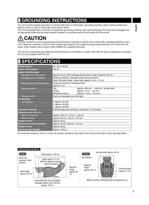 Page 55
English
 GROUNDING INSTRUCTIONS
The unit must be properly grounded. If it should malfunction or break down, grounding provides a path of least resistance for 
electric current in order to reduce the risk of electric shock.
This unit is equipped with a cord with an equipment-grounding conductor and a grounding plug. The plug must be plugged into 
an appropriate outlet that has been properly installed in accordance with all local codes and ordinances.
CA UTION
Improper connection of the...