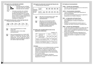 Page 1817
Detalles de funcionamiento
COOL – Función de enfriamiento
•Para fijar la temperatura ambiente en el nivel de frío
que le resulte más agradable.
AUTO – Funcionamiento Automatico
•Tome la temperatura interior para seleccionar el
modo más apropiado.
•En el modo de funcionamiento AUTO no aparece la
temperatura en el mando a distancia.
DRY – La Operación de Secado Suave
•Una refrigeración muy suave previa a la
deshumidificación no reduce la temperatura
ambiente.
•Durante el funcionamiento de secado suave,...