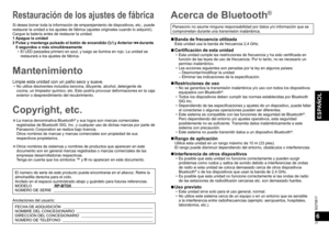 Page 27SQT0817
27
ESPAÑOL
6
Panasonic no asume ninguna responsabilidad por datos y/o información que se 
comprometan durante una transmisión inalámbrica.
  ■Banda de frecuencia utilizadaEsta unidad usa la banda de frecuencia 2,4 GHz.
  ■Certificación de esta unidad  • Esta unidad cumple las restricciones de frecuencia y ha sido certificada en 
función de las leyes de uso de frecuencia. Por lo tanto, no es necesario un 
permiso inalámbrico.
  • Las acciones siguientes son penadas por la ley en algunos países:
–...