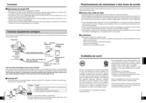 Page 30RQT8948
00
58
00
59
RQT8948
PORTUGUÊS
Posicionamento do transmissor e dos fones de ouvido 
  Reprodução de sinais DTS    Selecione o sinal de áudio DTS no equipamento conectado.
  ●  É necessário um leitor de DVD compatível com DTS para reproduzir DVDs gravados com sistema DTS. 
(Consulte o manual de instruções do seu leitor de DVD para maiores detalhes.)
  ●  Se selecionar “OFF” para a conﬁ guração digital do DTS do leitor de DVD, não será possível ouvir o som 
mesmo que selecione saída DTS no menu...