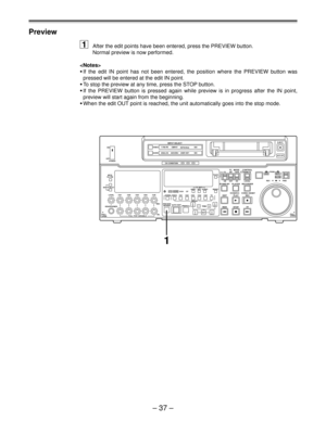 Page 36Ð 37 Ð
POWER ON
OFF
L
LEVEL CH4 CUE
DVCPRO
AUDIO ANALOGVIDEO Y PB PR
AES/EBU USER SETCMPST
INPUT SELECT
SDI
CH CONDITION
SCH CFSHIFT ADJ START RESET
STAND BYUB EXT EETC INT
TC   MODETAPE
LOCALREV FWD
PULL
OPEN JOGPUSHEJECT
AUTO OFF
SHTL
SLOWCONTROLREMOTE
EDIT
REWPLAYSERVO
STOP PLAYER
REC
REC INHIBIT
FF RECORDER
TC/CTL
TC SET
INSERT CH2
TRIM
V
INSET CH3 CH4 CUE TC
AUTO EDIT
PREROLL PREVIEW
REVIEW REC
PB
PULL FOR VARIABLE PULL
OPENHEADPHONESCH1 CH2 R
METER
FULL/FINE
MONITOR SELECT
W
–+
SDI
SDTI(V&A)
VOUT...