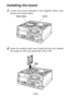 Page 44(E)
Installing the board
3Loosen the screw indicated in the diagram below, then
remove the board clamp.
4Insert the analog video input board into the slot marked
F2 located on the rear panel side of the VTR.
Screw Board clamp
F2 