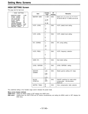 Page 114Setting Menu Screens 