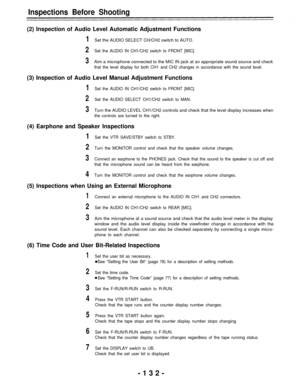 Page 132(2) Inspection of Audio Level Automatic Adjustment Functions
Inspections Before Shooting 