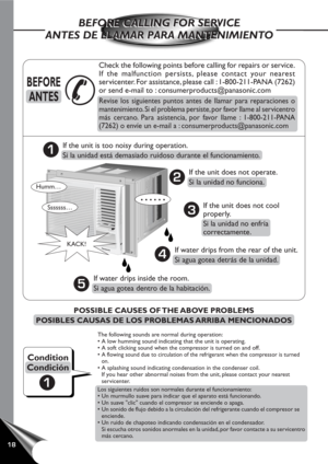 Page 1918
C
L
O
S
E
 
 
 
 
V
E
N
T
 
 
 
 
 
O
P
E
N
Check the following points before calling for repairs or service.
If the malfunction persists, please contact your nearest
servicenter. For assistance, please call : 1-800-211-PANA (7262)
or send e-mail to : consumerproducts@panasonic.com
Revise los siguientes puntos antes de llamar para reparaciones o
mantenimiento. Si el problema persiste, por favor llame al servicentro
más cercano. Para asistencia, por favor llame : 1-800-211-PANA
(7262) o envíe un e-mail...