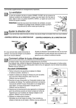 Page 23PièceB
Pièce A
VENT CLOSE
OPEN
O
F
F
/
O
NO
P
ER
A
T
I
O
NTEMP/TIMERC
O
O
L
F
A
N
H
I
G
H
M
E
D
L
O
WM
O
D
E
F
A
N 
S
P
E
E
DSETT
I
MERS
E
T
/
C
A
N
C
E
LA
I
R
 
S
W
I
N
GECONOMYhr FW
i
re
l
e
s
sR
e
m
o
t
e
 C
o
n
t
ro
l
Réglage manuelRéglage par
télécommande
Schéma 4 Schéma 3Schéma 2 Schéma 1
Tuyau 
dévacuation
Capuchon dévacuation
PLATEAU DE 
VIDANGETUYAU DÉVACUATION
Le diamètre intérieur est 
de 17 mm (5/8 po)
VISBOÎTIER
Appuyez
Pendez
Retirez le bouchon de 
caoutchouc
O
F
F/
O
NO
P
E
R
A
T
I
O
NT
E...