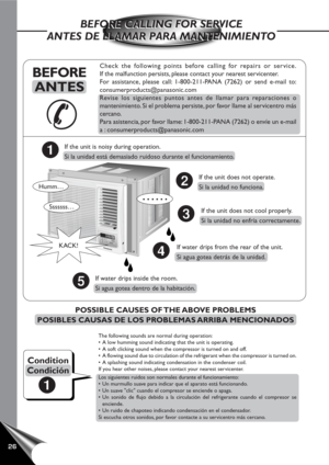 Page 2826
OFF/ONOPERATIONT
E
M
P
/T
IM
E
RCOOL
FAN
HIGH
MED
LOWMODE
FAN SPEEDS
E
TT
I
M
E
RSET/
CANCELh
r °FECONOMYW
i
r
e
l
e
s
sR
e
m
o
t
e
 
C
o
n
t
r
o
l
Check the following points before calling for repairs or service.
If the malfunction persists, please contact your nearest servicenter.
For assistance, please call: 1-800-211-PANA (7262) or send e-mail to:
consumerproducts@panasonic.com
Revise los siguientes puntos antes de llamar para reparaciones o
mantenimiento. Si el problema persiste, por favor llame...