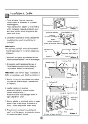 Page 2929
Instructions dinstallation
Glissière de la fenêtre
Guide supérieur
Rebord de la fenêtre
Angle frontal
Guide supérieur
9
Panneaux coulissants1
Fixation de mousse de type PE10
Fixation de 
mousse de type PE13
Boîtier
Intérieur Extérieur
Intérieur Extérieur Boîtier
Approx 
1/2po
Ancrage de lappui-fenêtre2
Écrou4Boulon3
Cadrage guide11
Approx 
1/2poVis(Type B)6
Ancrage de lappui-fenêtre2
Vis(Type A)5
Rainure du 
châssis
Angle frontal
Vis(Type B)6
Ancrage de lappui-fenêtre2
1. Ouvrez la fenêtre. Faites une...