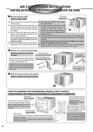 Page 66
O
F
F
/
O
NO
P
E
R
A
T
I
O
NT
E
M
P
/
T
I
M
E
RC
O
O
L
F
A
N
H
I
G
H
M
E
D
L
O
WMODEFAN SPEEDS
E
TT
I
M
E
RSET/
CANCELh
r FECONOMYWirelessR
e
m
o
t
e
 
C
o
n
t
r
o
l
O
F
F
/O
NO
P
E
R
A
T
I
O
NTEMP/TIMERCOOL
FAN
HIGH
MED
LOWMODEF
A
N
 
S
P
E
E
DSETTIMERS
ET
/
CA
NC
ELhr FE
C
O
N
O
M
YWirelessRemote Control
AIR CONDITIONER INSTALLATION
INSTALACIÓN DEL ACONDICIONADOR DE AIREAIR CONDITIONER INSTALLATION
INSTALACIÓN DEL ACONDICIONADOR DE AIRE
HOW TO ASSEMBLE THE EXPANDABLE PANELS (LEFT & RIGHT)
COMO ARMAR...