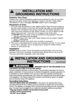 Page 64
—IMPROPER USE OF THE GROUNDING PLUG
CAN RESULT IN A RISK OF ELECTRIC SHOCK. 
Consult a qualified electrician or service person if the grounding instr\
uctions are not com-
pletely understood, or if doubt exists as to whether the appliance is pr\
operly grounded. If it
is necessary to use an extension cord, use only a three wire extension c\
ord that has a
three-prong polarized grounding plug, and a three-slot receptacle that w\
ill accept the plug
of the appliance. The marked rating of the extension...