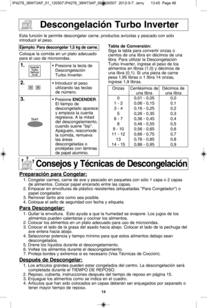 Page 4614
d esco ngela ciT n t urb o in verte r
E sta  fu n ci[ n le  p e rm it e  d esco ngela r c a rn e,  p ro d ucto s a vYc o la s y  p esca do c o 
n  s [ lo
i n tr o ducir  e l  p eso .
C olo que la  c o m id a e n u n p la to  
a decu ad o
para  e l  u so  d e m ic ro ondas.
e je m plo : P ara  d esco 
n gela r 1 ,5  k g  d e c arn e
.
1 .• P re sio ne la  te cla  d e
D esco ngela ci[ n
T urb o  In ve rte r.
2 .• In tr o d ucir  e l  p eso
u tiliz a ndo la s te cla s
d e n \ m ero .
\f.• P re sio ne e n...