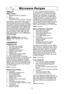 Page 2119
Microwave Recipes
OMELET
Basic Omelet
1  tablespoon butter or margarine
2 eggs
2 tablespoons milk
  salt and ground black pepper, if desired
Heat butter in a microwave safe 9-inch pie 
plate, 20 seconds at p10, or until melted. 
Turn the plate to coat the bottom with butter. 
Meanwhile, combine the remaining ingredi-
ents in a separate bowl, beat together and 
pour into the pie plate. Cook, covered with 
vented plastic wrap, using OMELET selec-
tion. Let stand 2 minutes. With a spatula, 
loosen the...