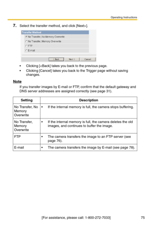 Page 75Operating Instructions
[For assistance, please call: 1-800-272-7033] 75
7.Select the transfer method, and click [Next>].
 Clicking [