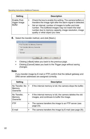 Page 22Operating Instructions (Additional Features)
22
8.Select the transfer method, and click [Next>].
 Clicking [