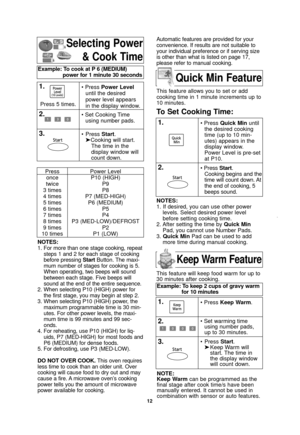 Page 1412
Selecting Power& Cook Time
NOTES:
1. For more than one stage cooking, repeatsteps 1 and 2 for each stage of cooking
before pressing Start Button. The maxi-
mum number of stages for cooking is 5.
When operating, two beeps will sound
between each stage. Five beeps will
sound at the end of the entire sequence.
2. When selecting P10 (HIGH) power for the first stage, you may begin at step 2.
3. When selecting P10 (HIGH) power, the maximum programmable time is 30 min-
utes. For other power levels, the...